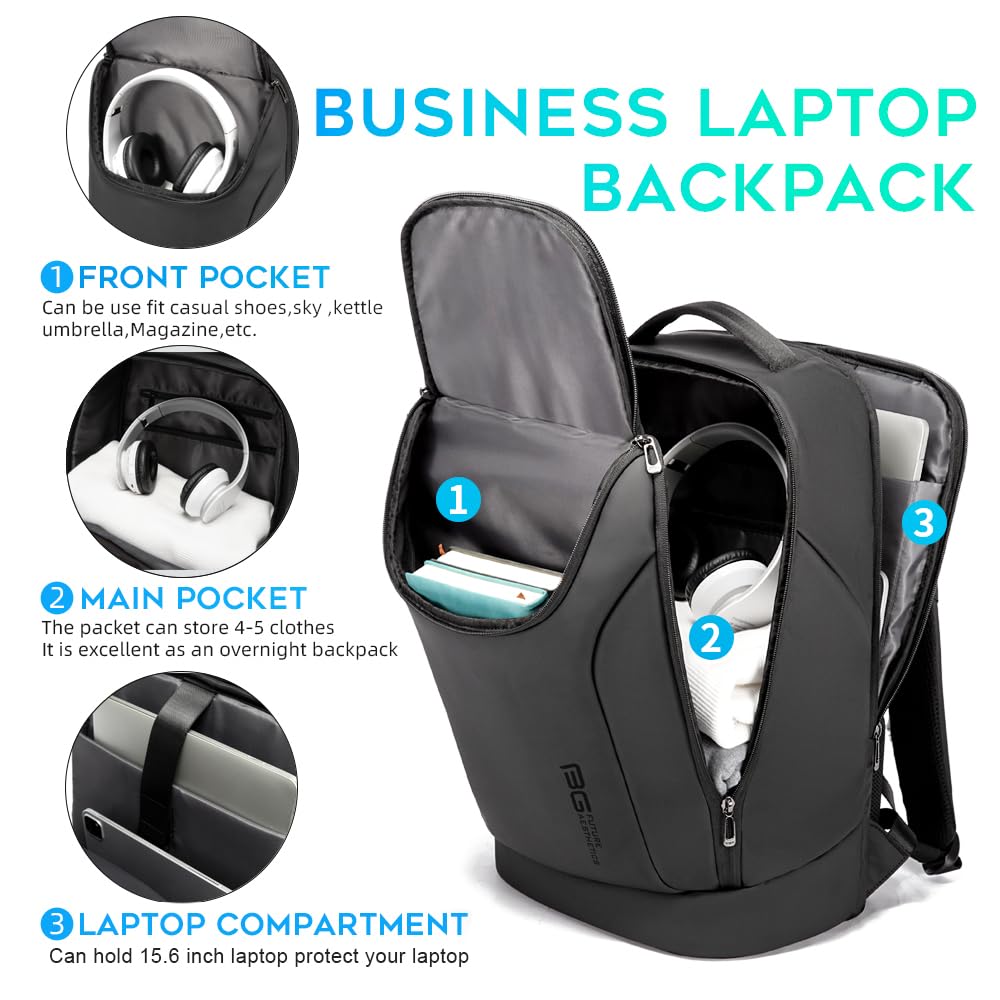 BANGE Business Smart Backpack Waterproof fit 15.6 Inch Laptop Backpack with USB Charging Port,Travel Durable Backpack, Black（no Usb）, L, Travel Backpacks