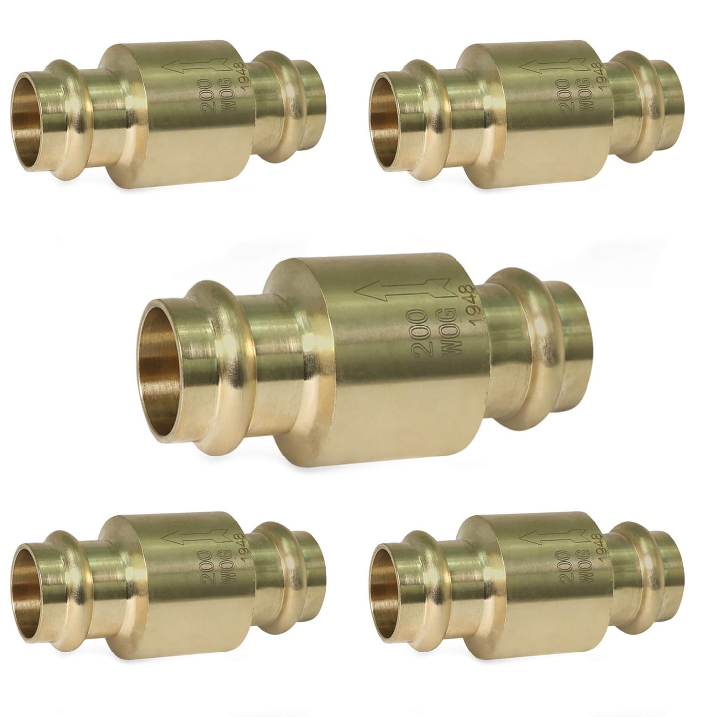 Midline Valve 372S256-5 Inline Spring Loaded Check Valve, Backflow Prevention, 3/4" Press Connections, Cast Brass (5 Pack), 5 Count