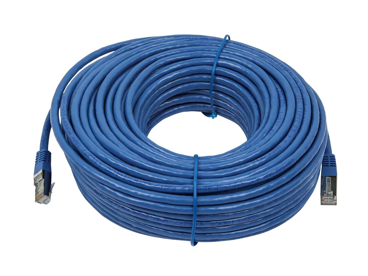 Monoprice Cat6A 100ft Blue Patch Cable Double Shielded (S/FTP) 26AWG 10G Pure Bare Copper Molded RJ45 Entegrade Series Ethernet Cable