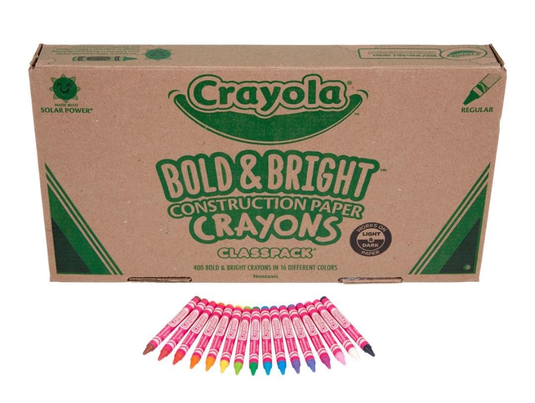 Crayola Construction Paper Crayons Classpack, Bulk Assorted School Supplies, 16 Colors, 400/Set (Packaging May Vary)