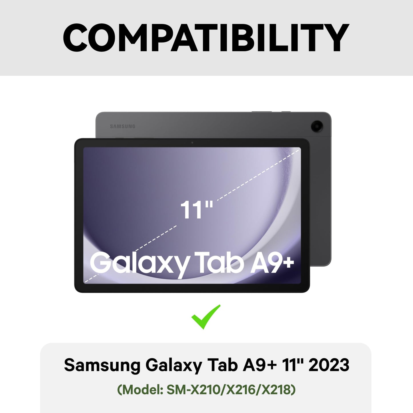 GreenLaw Keyboard Case for Samsung Galaxy Tab A9 Plus 11 inch 2023, 7 Color Backlit Trackpad Keyboard, Stain-Resistant Cover with S Pen Holder, Detachable Keyboard for Galaxy Tab A9+ 11'', Black