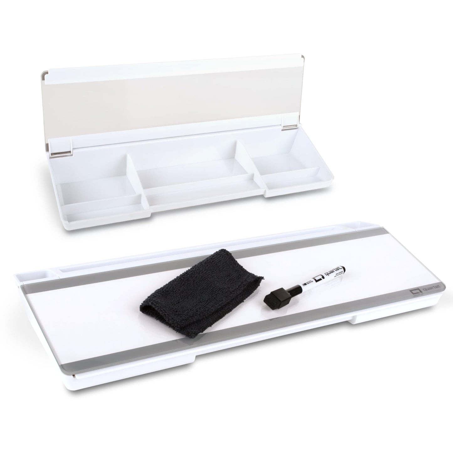 Quartet Glass Dry Erase White Board, Flip-Top Desktop Pad for Notetaking, 18" x 6" Whiteboard with Storage, Templates and Dry Erase Marker, White Surface (Q090F04-R)