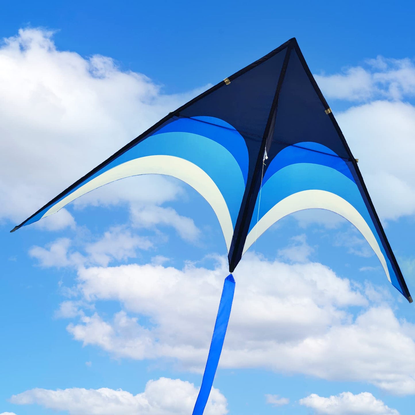 Kaiciuss Huge Delta Kite for Adults Easy to Fly, 9Ft Giant Single Line Style, Extra Large for Beach Trip, with 30M Kite Tail and 300FT String Line Handle (Blue)