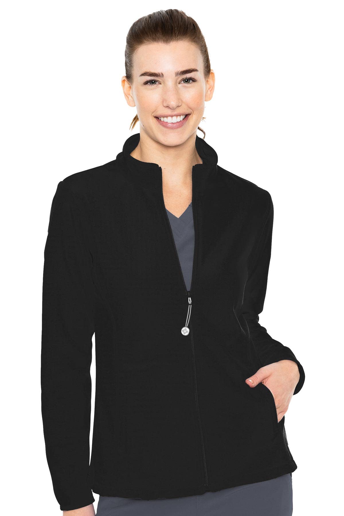 Med Couture Women's Performance Fleece Jacket with 4 Pockets and 2-Way Stretch - MC8684, M, Black