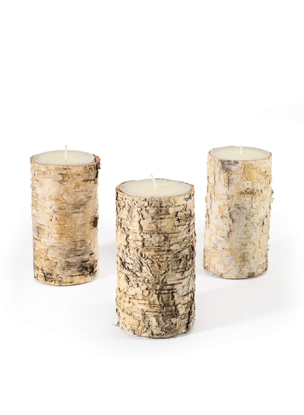 Serene Spaces Living Birch Bark Candle, Set of 3 Medium, Pillar Candle, Ideal for Weddings, Parties, Events, Restaurants, Home Decor, 3" Diameter & 5.75" Tall