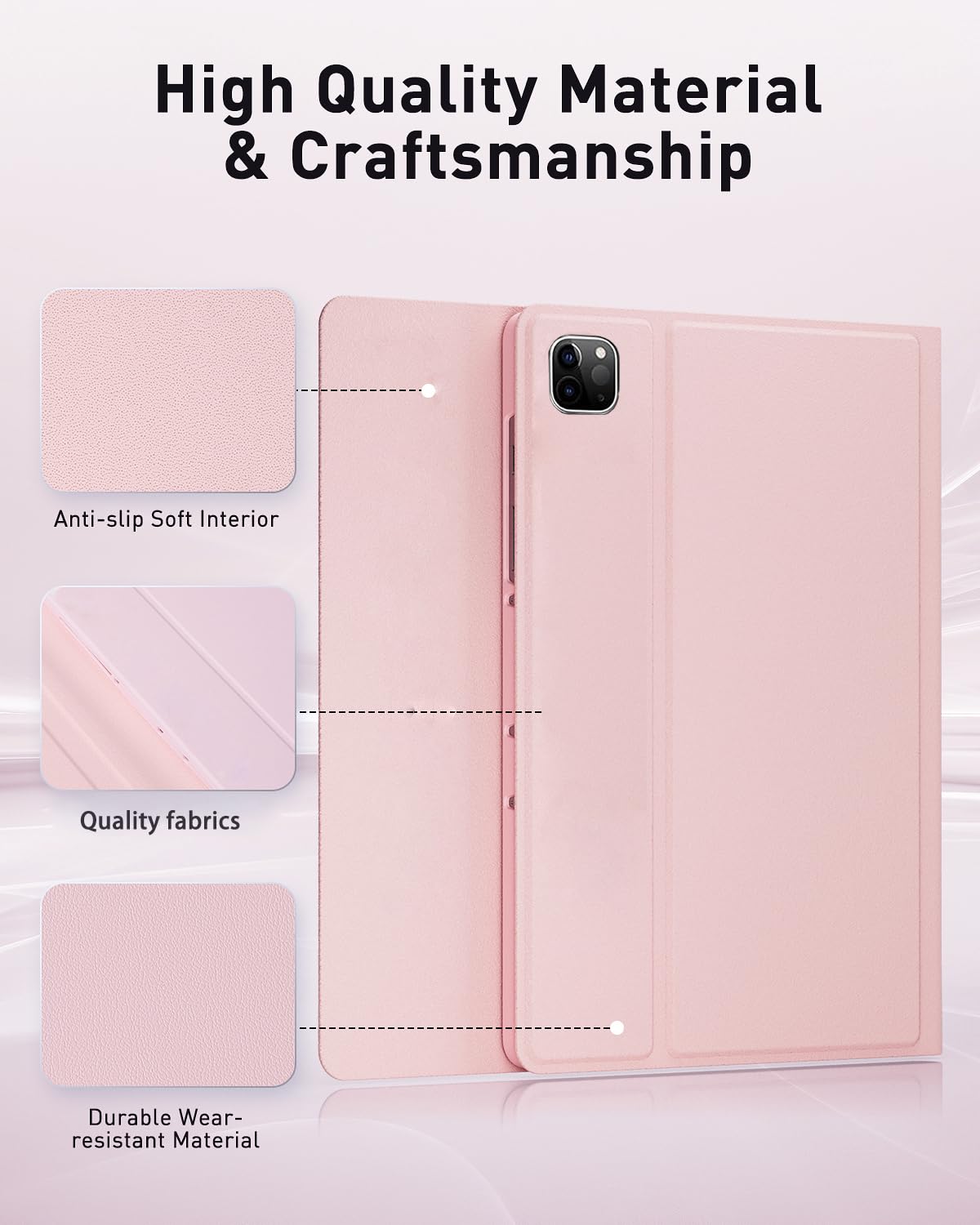 TUNKARMOR Keyboard Case for iPad Pro 13 (M4 2024) 13 inch - with Mouse and Detachable Keyboard, Slim Case with Pen Holder - Pink