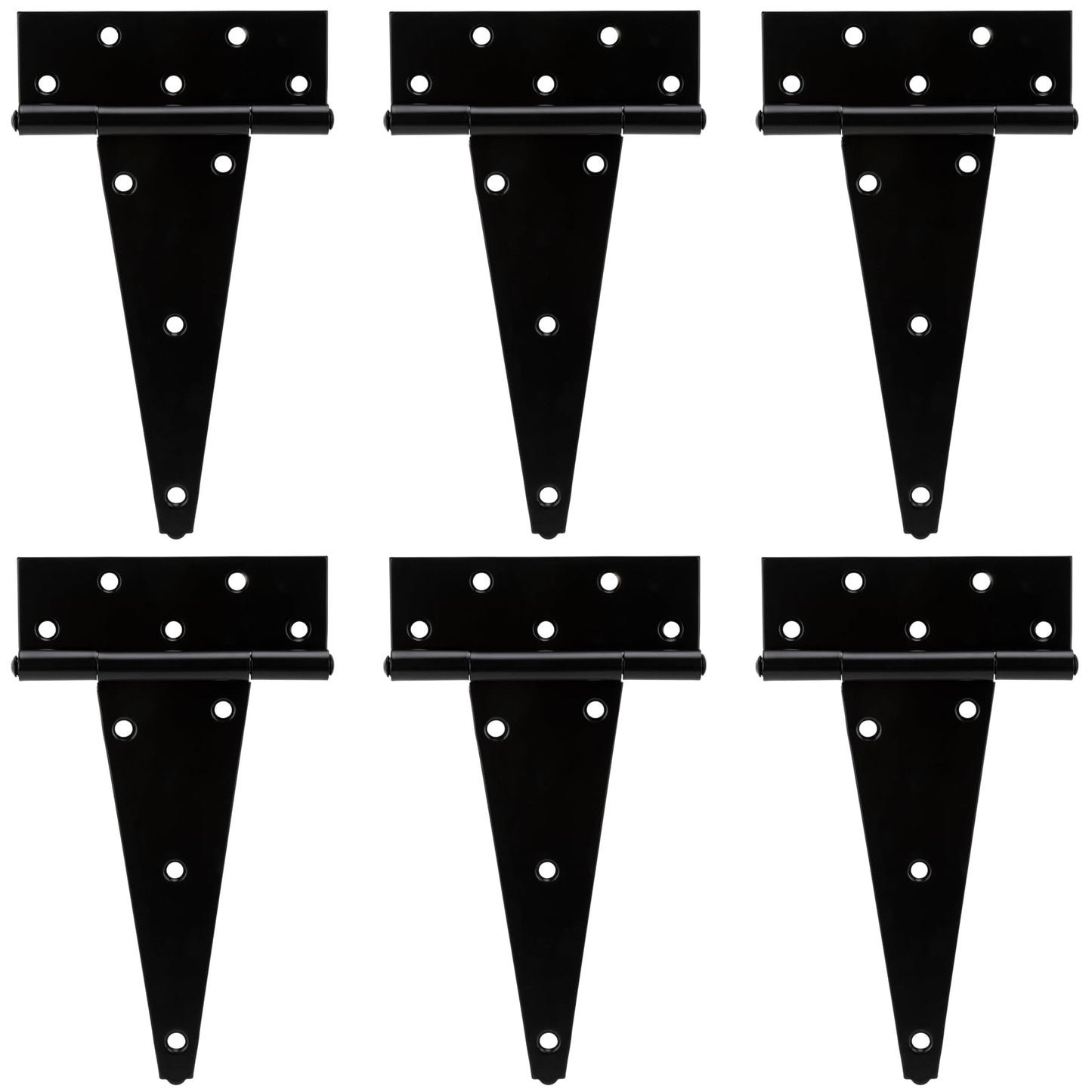 HILLMASTER 8 Inch T-Strap Heavy Duty Shed Door Hinges Gate Strap Hinges Black Tee Hinge Wrought Hardware for Wooden Fences,Yard,Barn Door,Rustproof (6 Pack)