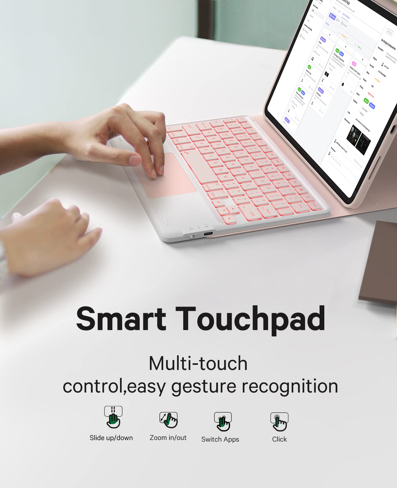 GreenLaw for iPad Pro 11 inch Case with Keyboard, for iPad Pro 11 (4th/3rd/2nd/1st Gen) & iPad Air 11(M2,2024) & 5th/4th Gen, Stain Resistant Cover, 7-Color Backlit, Smart Touchpad, Blush Pink