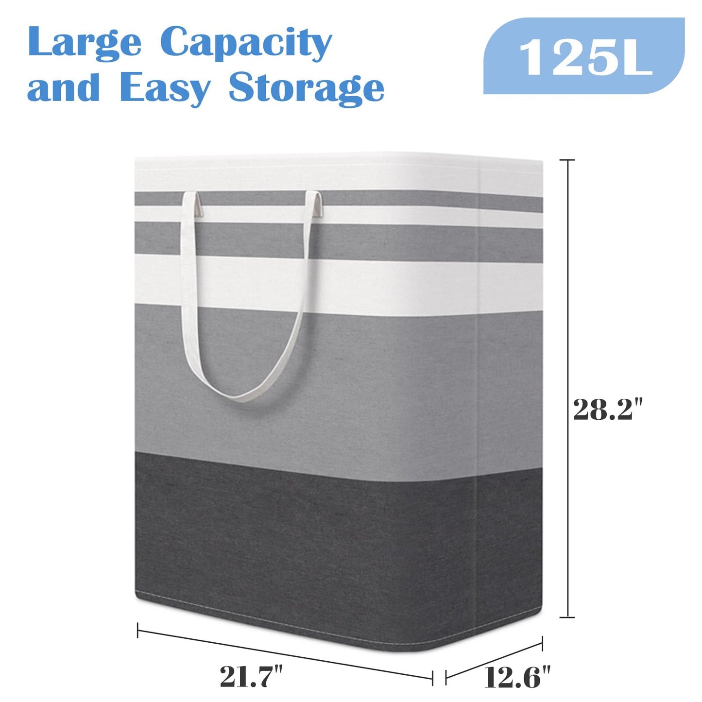 BlissTotes 3-Pack Laundry Basket, Freestanding＆Waterproof Laundry Hamper, Collapsible Tall Clothes Hamper with Easy Carry Handles for Clothes, Towels in the Family and Dorm,Gradient Grey,125L
