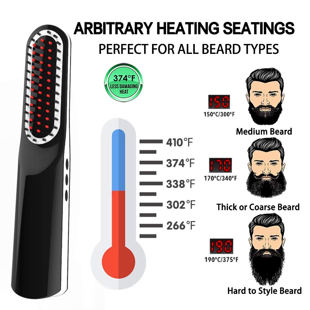 Beard Straightener, Beard Straightening Comb with Cordless/Mini Sized/Auto Shut Off for Traveling, Home, Dating, Great Gift for Dad, Father's Day Gift