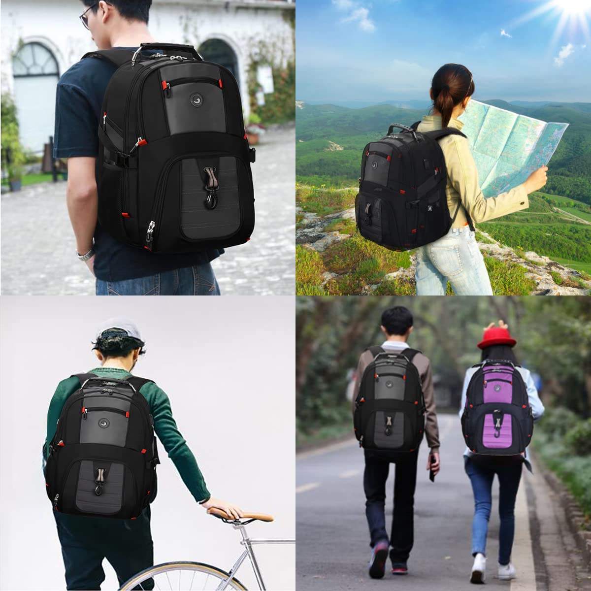 SHRRADOO Extra Large 50L Travel Laptop Backpack with USB Charging Port, College High School Backpack Airline Approved Business Work Bag Fits 17 Inch Computer for Men Women