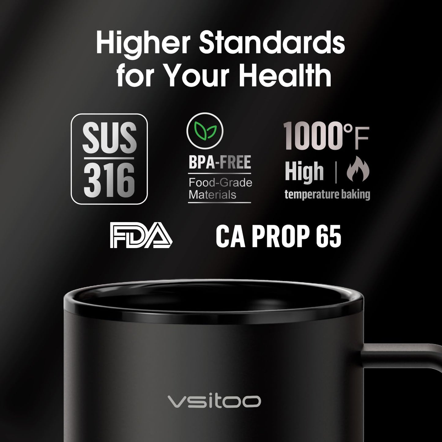 Vsitoo S3 Plus 14 oz Heated Coffee Mug – Smart Mug with App & Button Control, Electric Coffee Mug with 2–4H Battery, Ideal for Hot Drinks at Home, Office, or Gift Use, Black