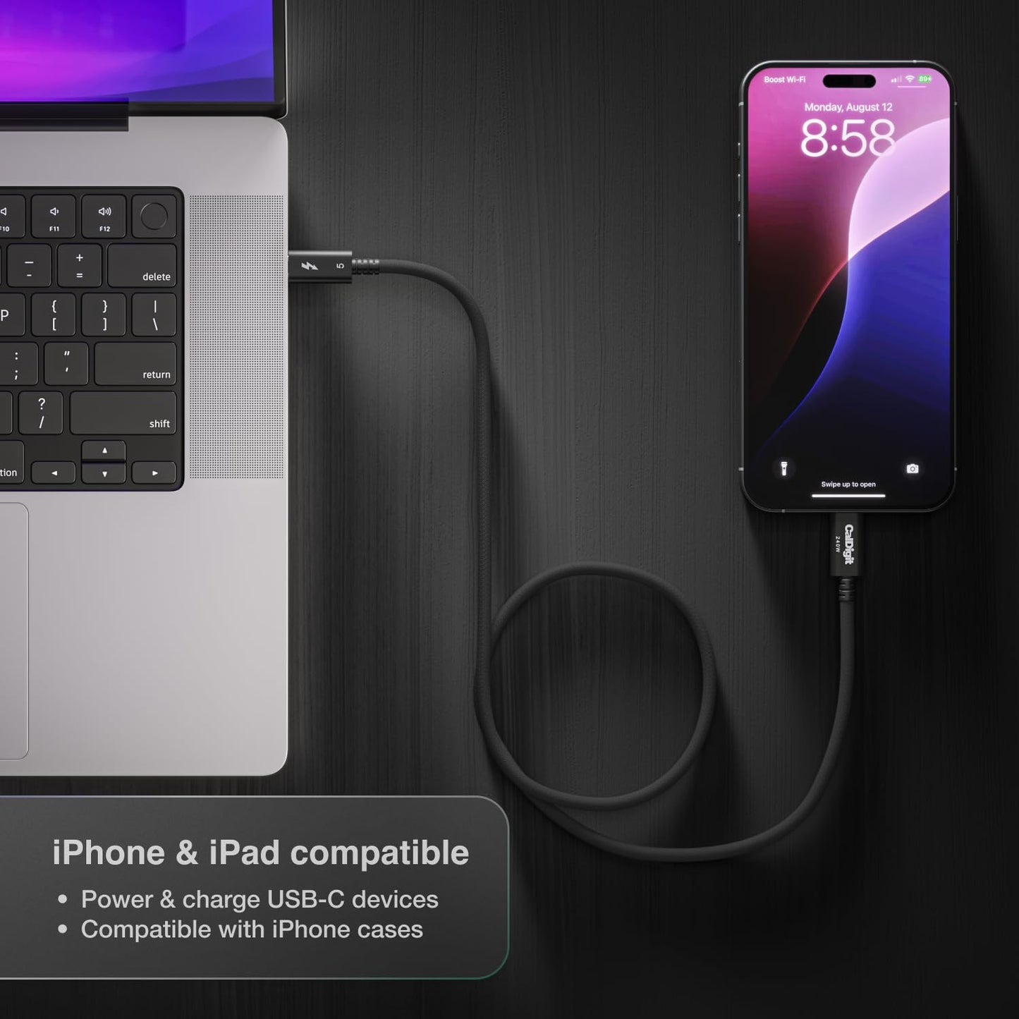 CalDigit Thunderbolt 5 Pro Braided Cable - 120Gbps 240W Power Delivery, Compatible with Thunderbolt 3, 4, USB4 Type C, MacBook Pro, iMac, iPhone 16 Max, Black (1m/3.28ft/39.37 Inches)
