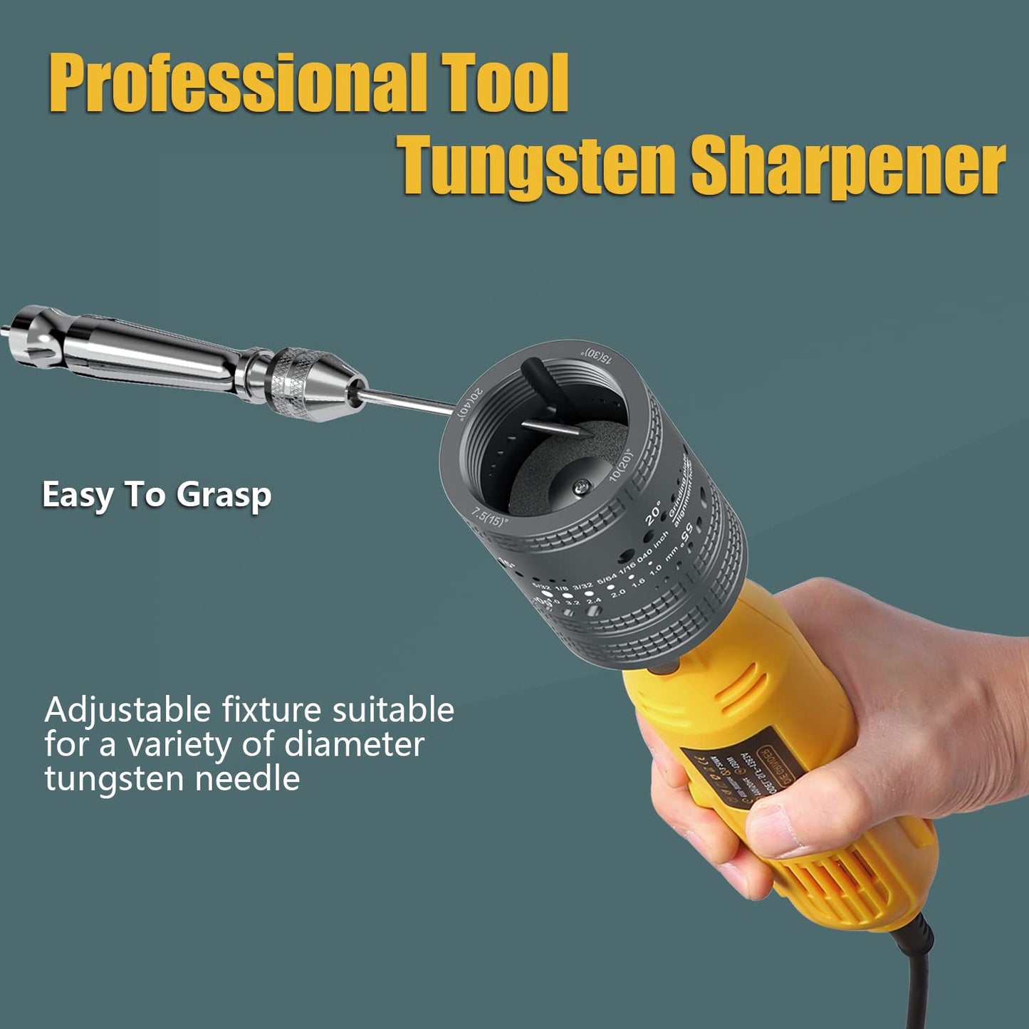 SONNLER Tungsten Electrode Sharpener Grinder For TIG welding, 6 Sizes 10 Angles, TIG Welding Rotary Tool With Flat Grinding Block Cut-Off Slot, 10 Diamond Wheels, 3 CNC Mandrels