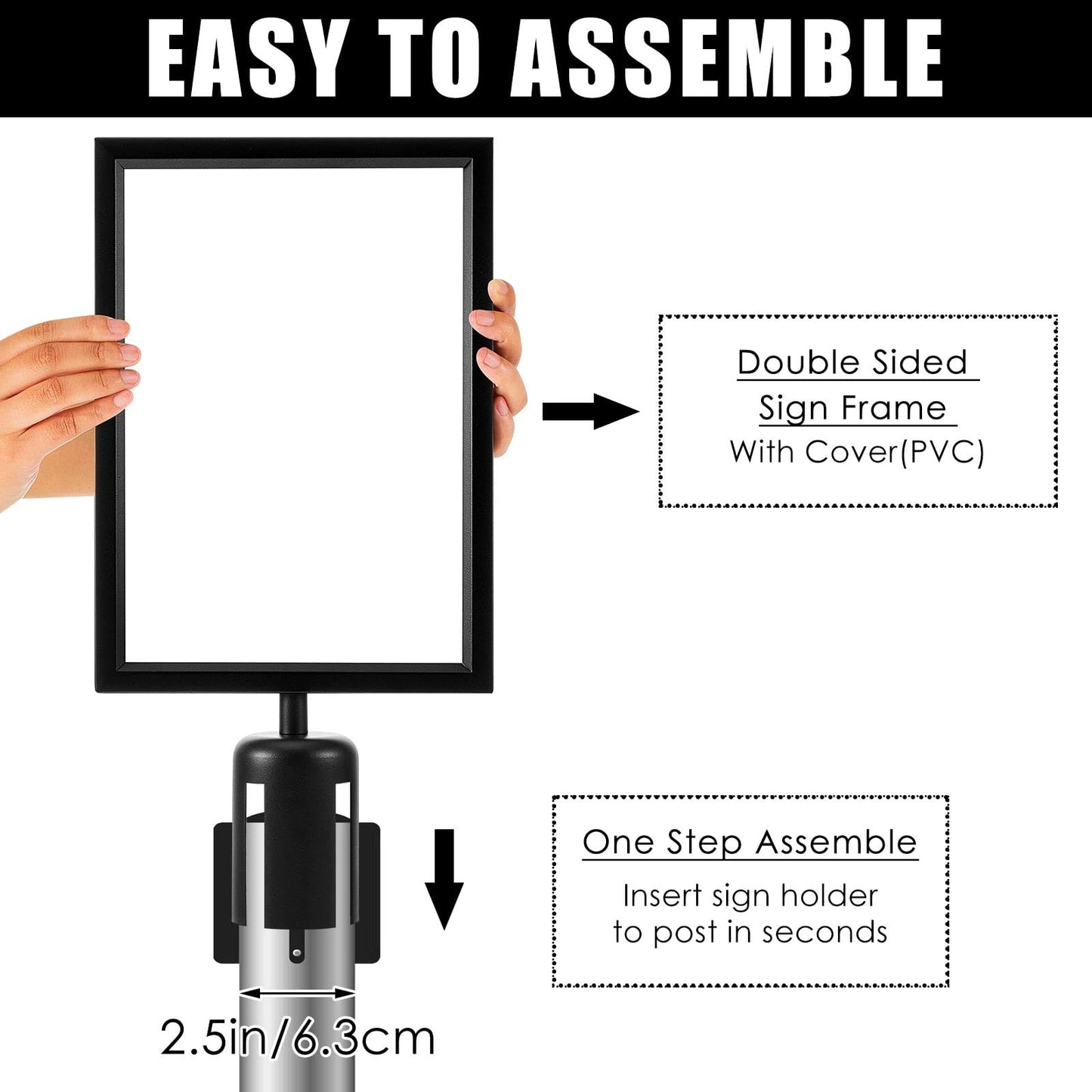 Jecery 2 Pcs Stanchion Sign Holder Frame Portrait Top Stand Poster Display for 8.3 x 11.7 Inch Paper Size Double Sided Sign Frame with Cover for Crowd Control Sentry Stanchions