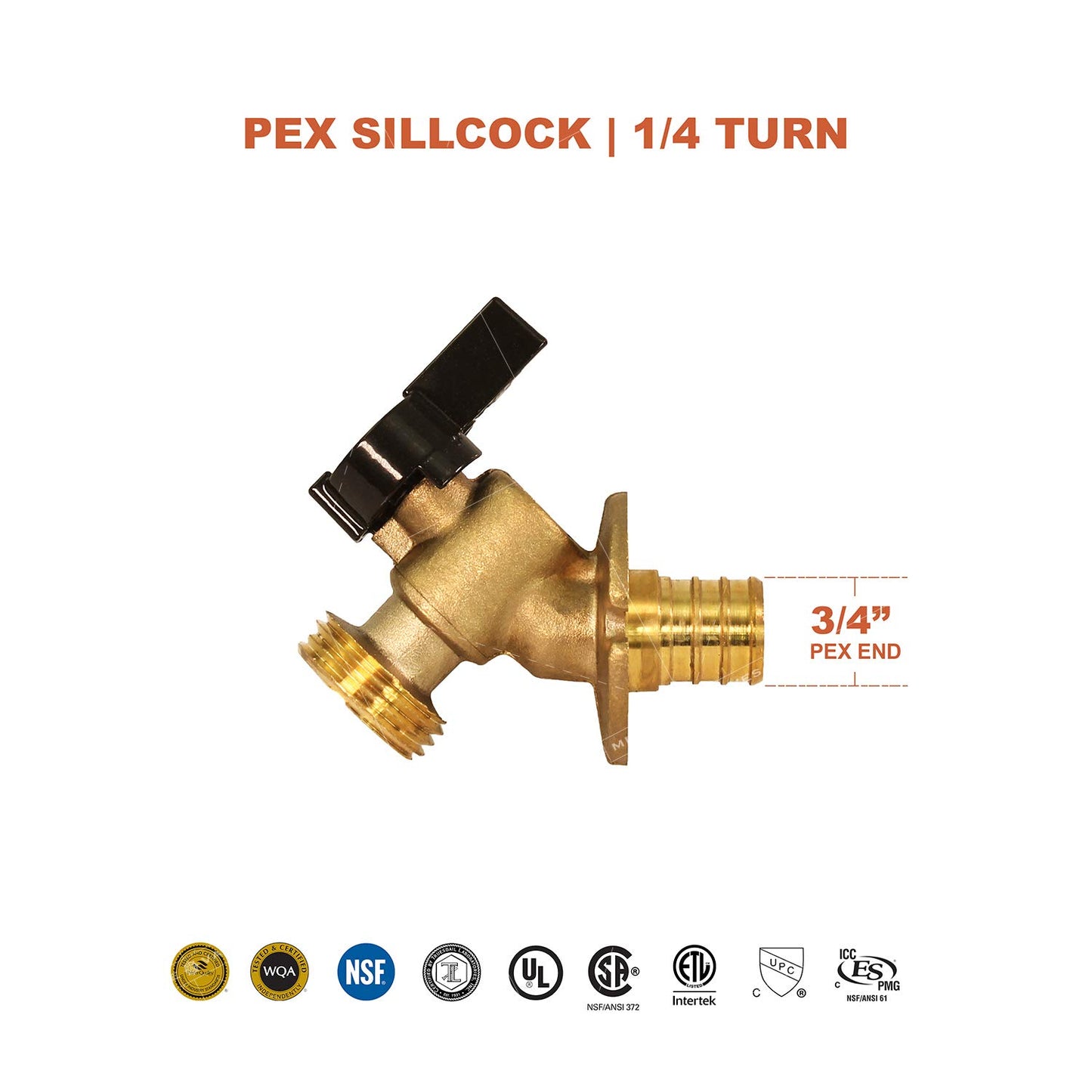 Midline Valve 69564Q-5 Quarter Turn Sillcock Bibb 3/4, Cast Brass (5Pack), 3/4 in. Pex Inlet x 3/4 in. MHT Hose Outlet, 5 Count