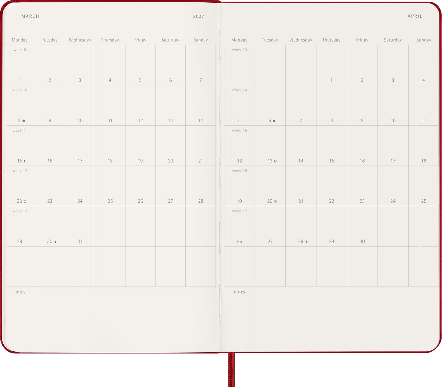 Moleskine Classic 18 Month 2026-2027 Weekly Planner, Hard Cover, Large (5" x 8.25"), Scarlet Red, 208 pages