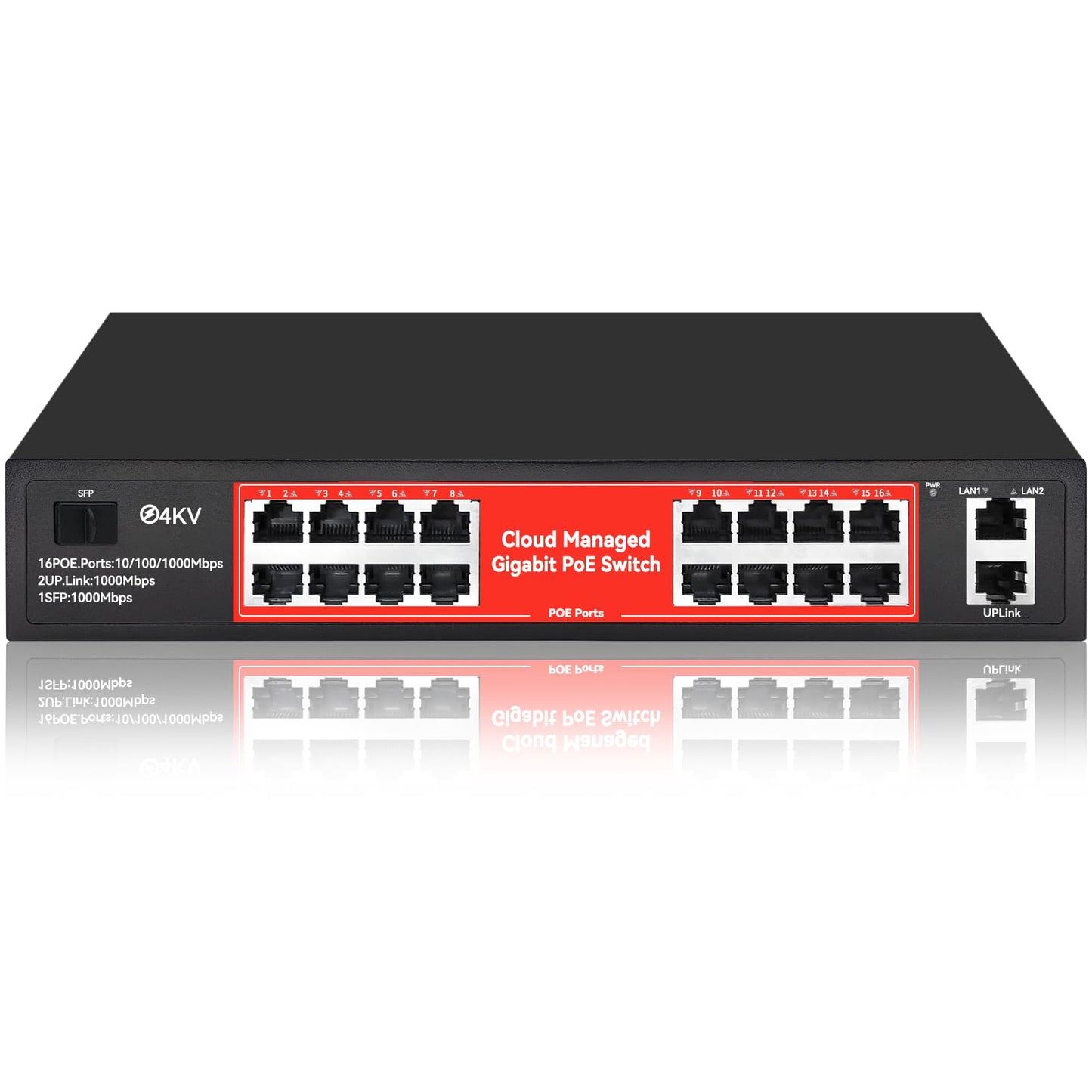 STEAMEMO 16 Port Gigabit PoE Switch, Smart Managed Gigabit Ethernet Switch, 16 PoE+ Ports@240W, Plug and Play, Vlan, Fanless, Desktop or Rackmount, Overload Protection w/ Port