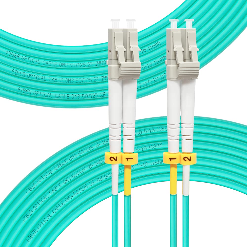 FLYPROFiber- LC to LC Fiber Patch Cable OM3 100M/328ft, Length Options: 0.2m-200m, 10GB/40GB Multimode Duplex 50/125um Fiber Optic Cable Cord LSZH-100Meter(328ft)