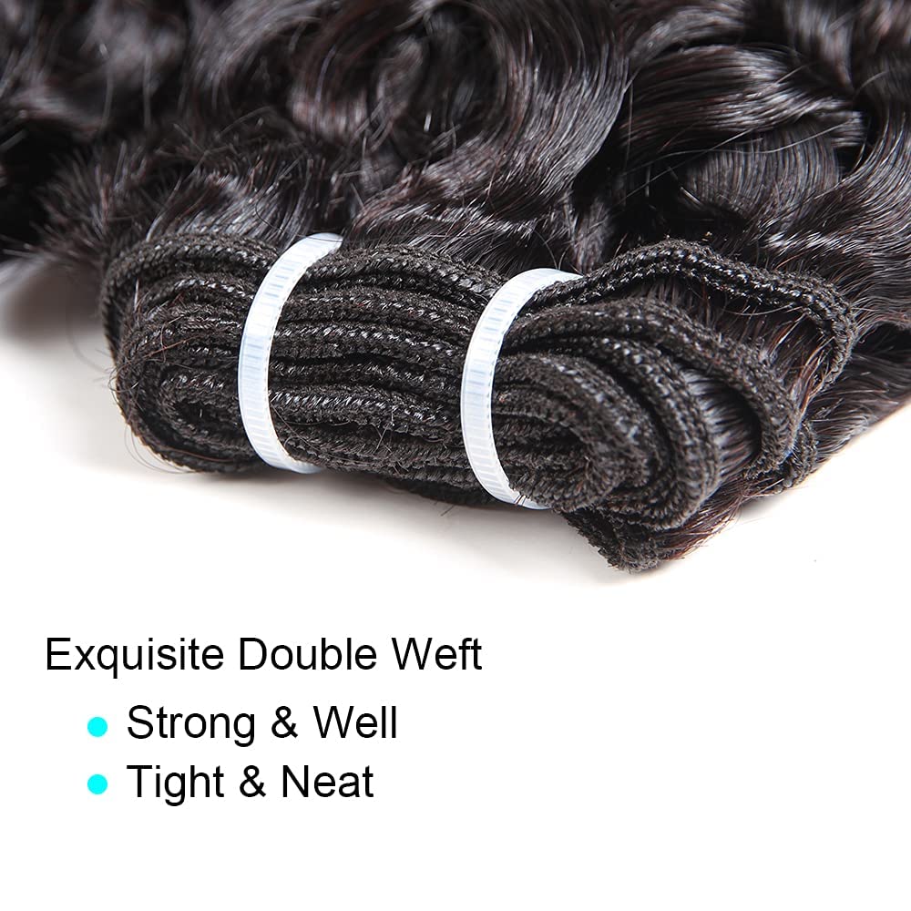 Malaysian Water Wave Bundles with Closure 12A Bundles Human Hair Ocean Wave Wet & Wavy Human Hair Bundles with Lace Closure 100% Human Hair Extensions Remy Hair Bundles (8 8 8+8inch)