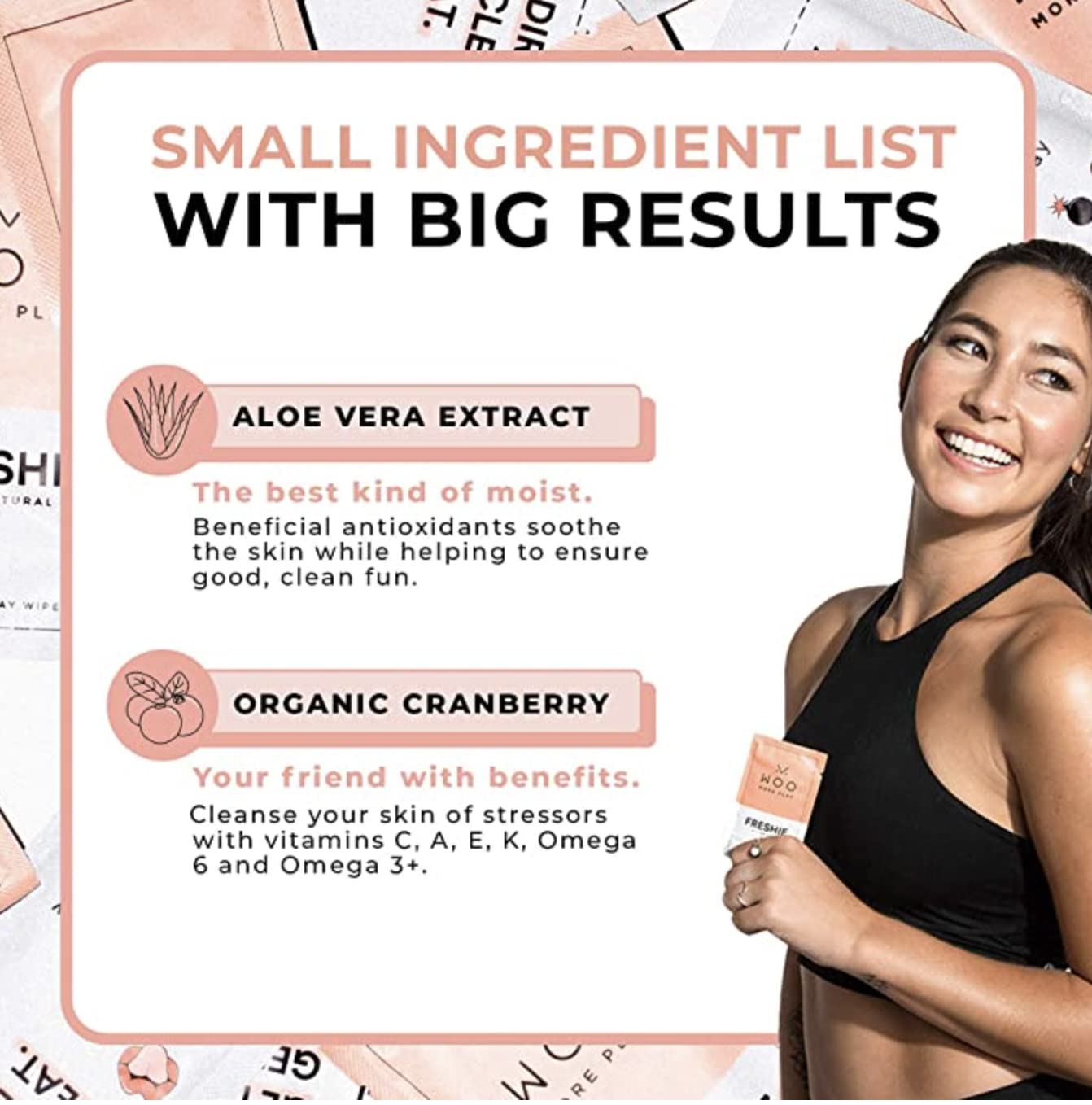 Woo More Play Freshies: All-Natural Feminine Intimacy Towelette Wipes with Coconut Water and Aloe Vera, Promotes Feminine Health & Helps Alleviate Irritation - Vegan and Cruelty Free (30 Count)