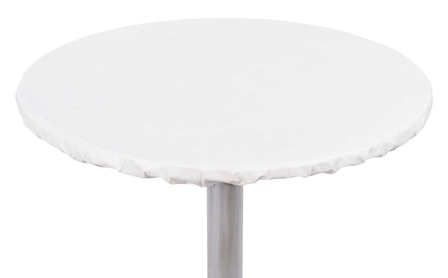 Yourtablecloth Heavy Duty Vinyl Round Fitted Tablecloth (Table Cover) with Flannel Backing Vibrant Colors Elasticized Tablecloth Great for Indoor and Outdoor Dining and Playing Cards 60” White