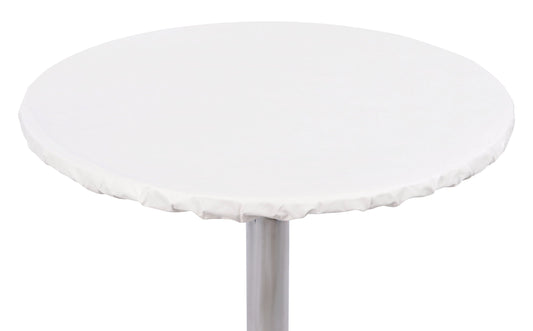 Yourtablecloth Heavy Duty Vinyl Round Fitted Tablecloth (Table Cover) with Flannel Backing Vibrant Colors Elasticized Tablecloth Great for Indoor and Outdoor Dining and Playing Cards 60” White