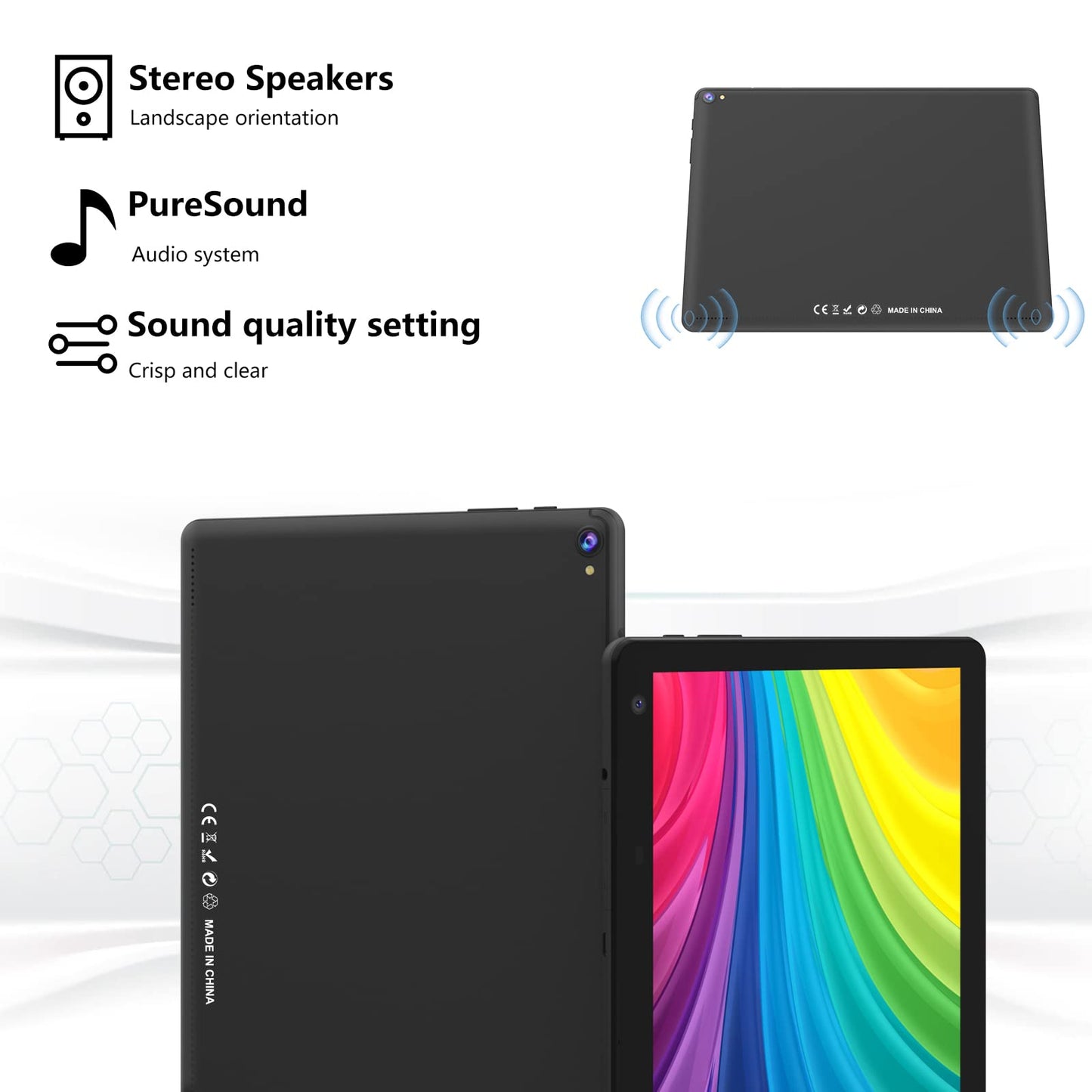Android Tablet, 10 inch Tablets, 2GB RAM+32GB ROM Computer Tablet Support 512GB Expand, 1280*800 IPS Touch Screen, 1.8Ghz Quad-core Processor, 2.4G/5G WiFi Bluetooth, 8MP Camera 6000mAh Battery Tablet