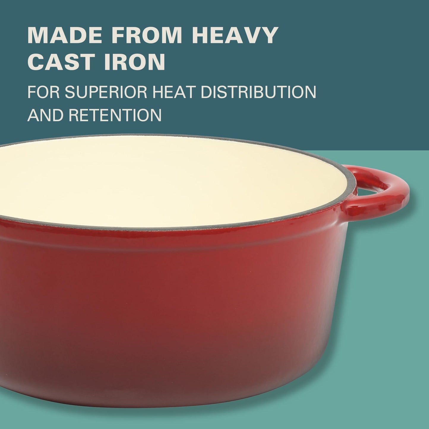Gibson Home Addlestone 5-Quart Red Enamel Cast Iron Dutch Oven with Lid and Dual Handles – Durable Round Cooking Pot