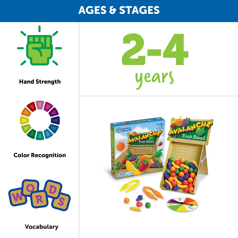 Learning Resources Avalanche Fruit Stand, Fine Motor/Grip Game, 42 Piece Set, Ages 3+ (LER5070)