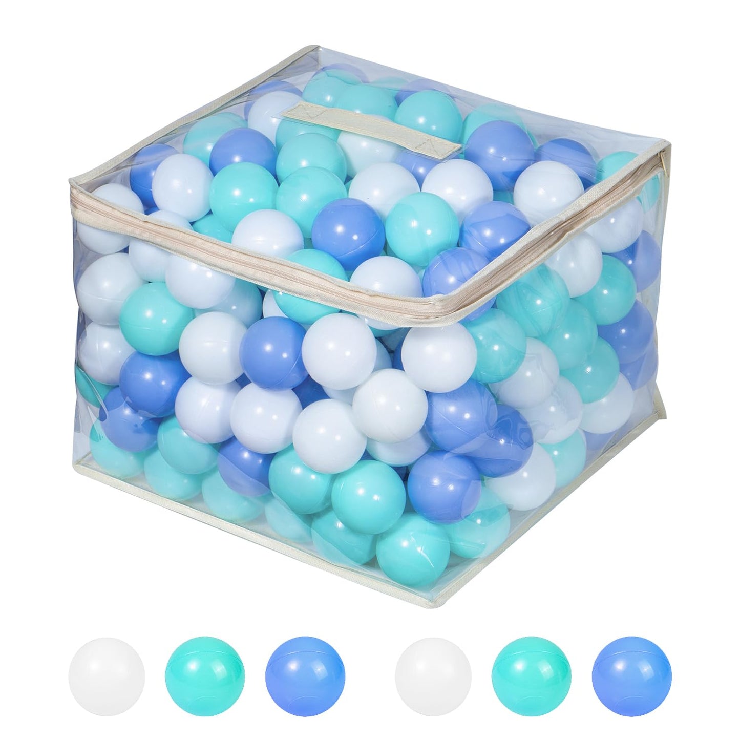 MoonxHome Ball Pit Balls Crush Proof Plastic Balls for Children's Toy Balls Macaron Ocean Balls 2.15 inch Pack of 100 White&Green&Blue
