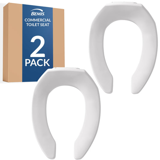 Bemis 2 Pack Commercial Open Front Plastic Toilet Seat, Heavy Duty Industrial Seat Without Lid, Secure Installation for Long Lasting Use, Made in USA, Elongated, White, 1955CT