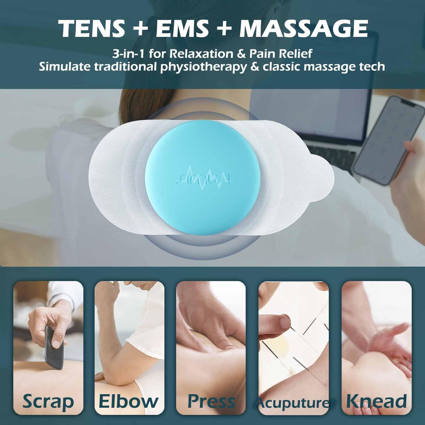SIMUSI Wireless Tens Unit Muscle Stimulator with APP and Remote Control - 18 Modes Electronic Pulse Stimulator Massager for Neck, Shoulder, Leg, Sciatica and Back Pain Relief
