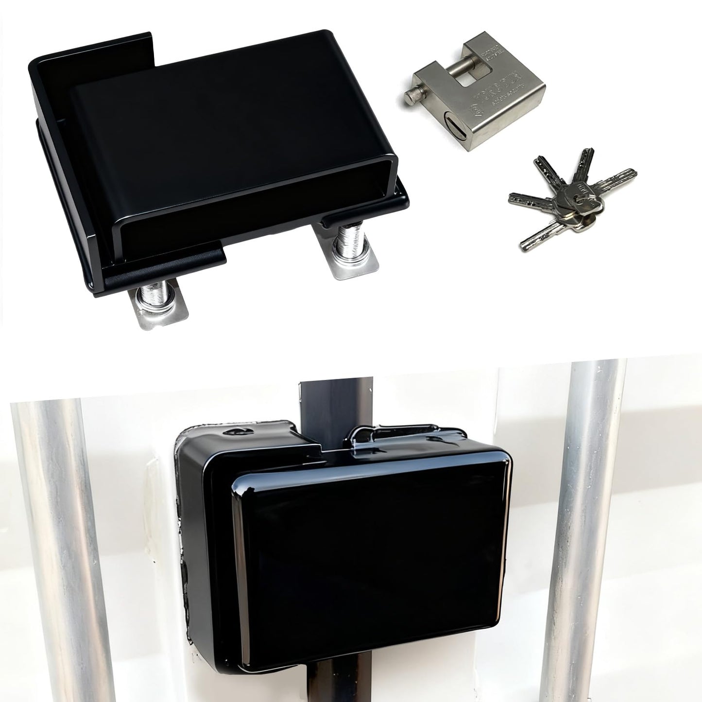 Nrovonis Shipping Container Lock box, Protection Device Heavy Duty Bolt-on Security Accessories with Padlock & 5 Keys (Black)
