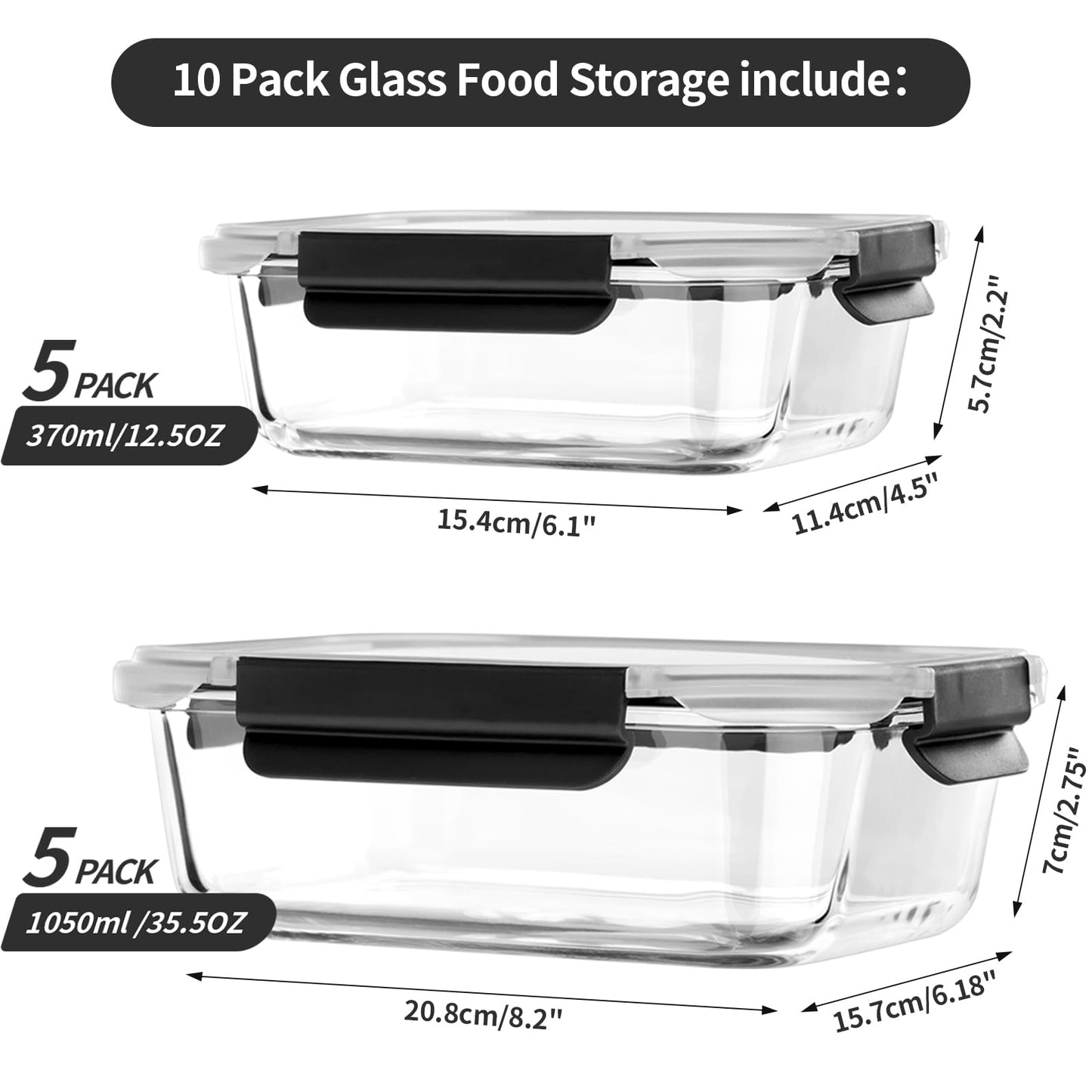 coccot Glass Food Storage Containers with Lids Airtight, Glass Meal Prep Containers with Snap Lids for Food, Bpa-free,Easy to Open&Close/Microwave,Oven,Freezer,Dishwasher Safe/Leak-proof [10 Pack]