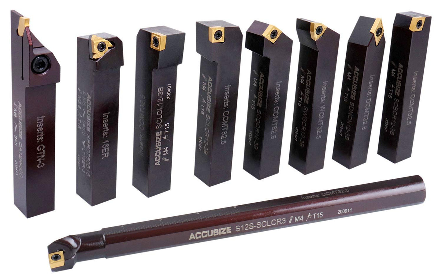 Accusize Industrial Tools 3/4" 9 Pieces/Set, Indexable Carbide Turning Tools and Boring Bar, 2988-0034