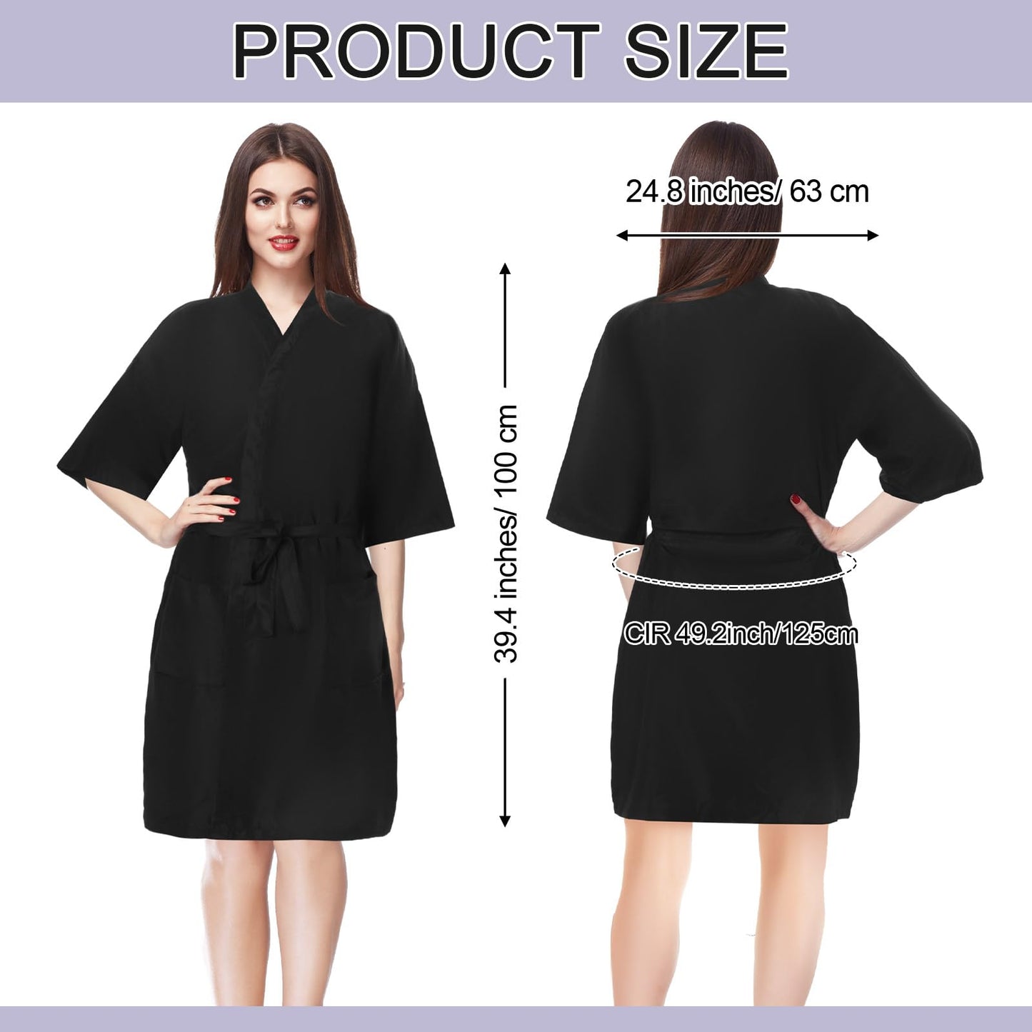 Toulite 8 Pieces Salon Robes Smock for Clients Hair Salon Gown Cape Black Barber Smock Kimono Style Hair Stylist for Clients(2 Pockets)