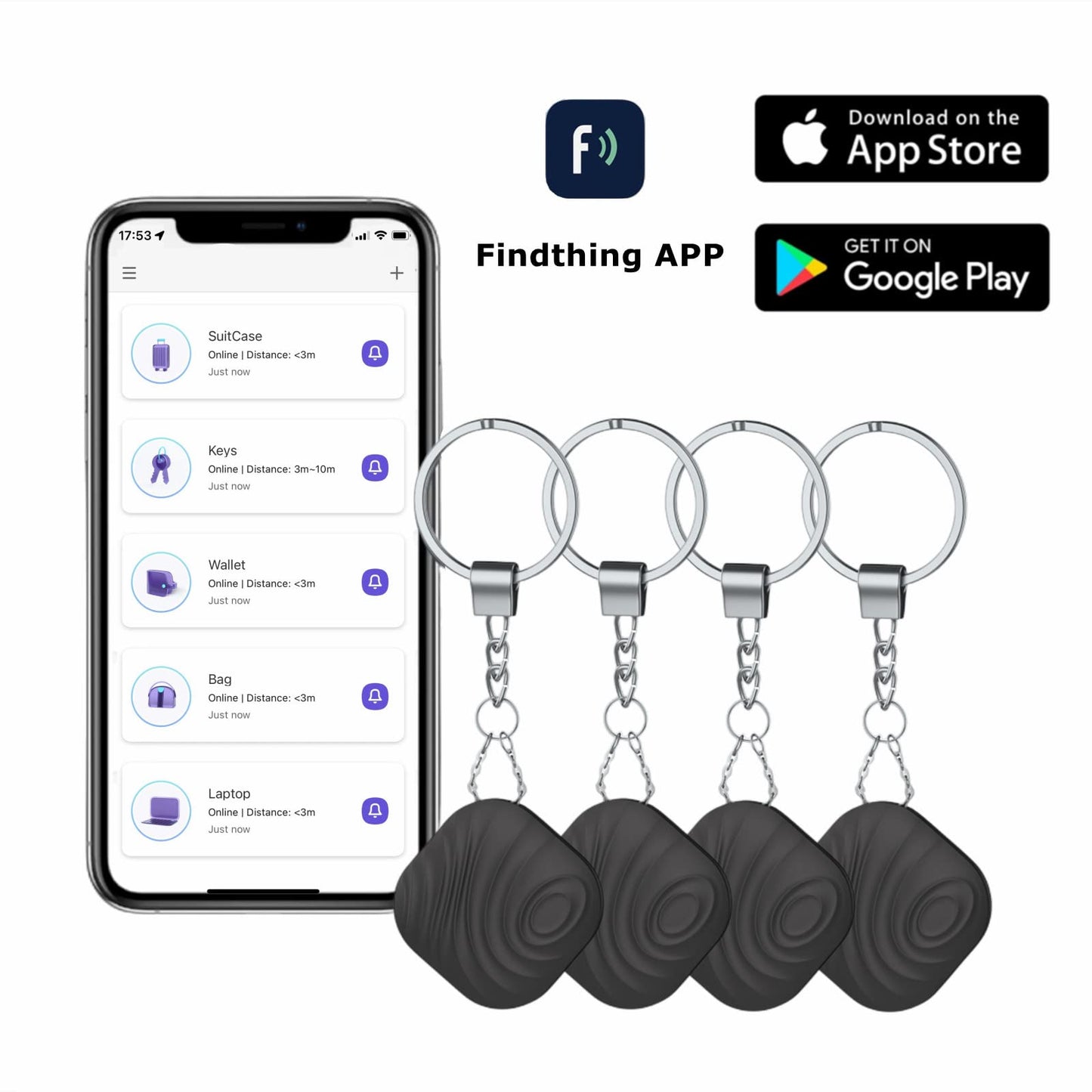 Nutale Key Finder 4-Pack, Bluetooth Tracker Item Locator with Key Chain - Both iOS and Android Compatible for Keys Pet Wallets or Backpacks and Tablets