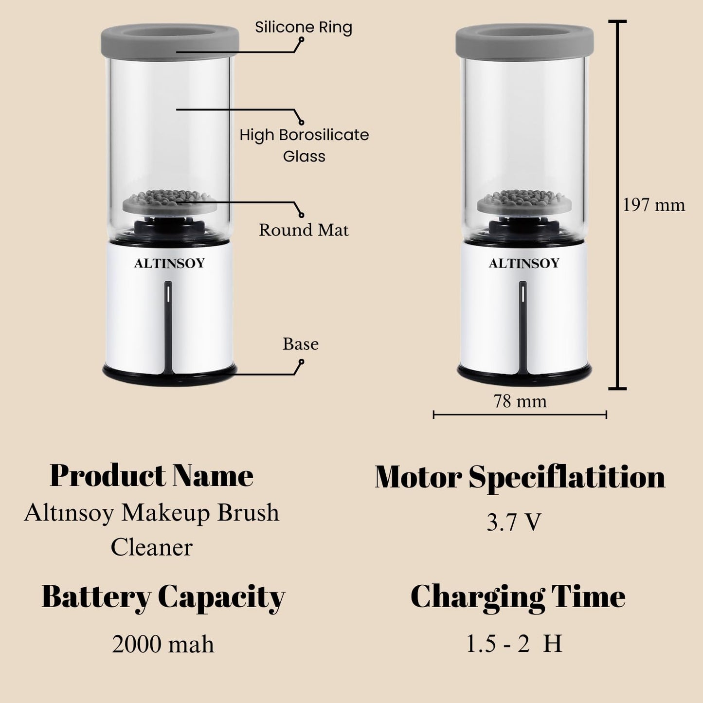 ALTINSOY Makeup Brush Cleaner Machine - Electric Cosmetic Brushes Cleanser - Automatic Cleaning Tool - Fast Wireless Makeup Brush Washing - Gifts For Women - Makeup Brush Holder - Sponge Cleaners