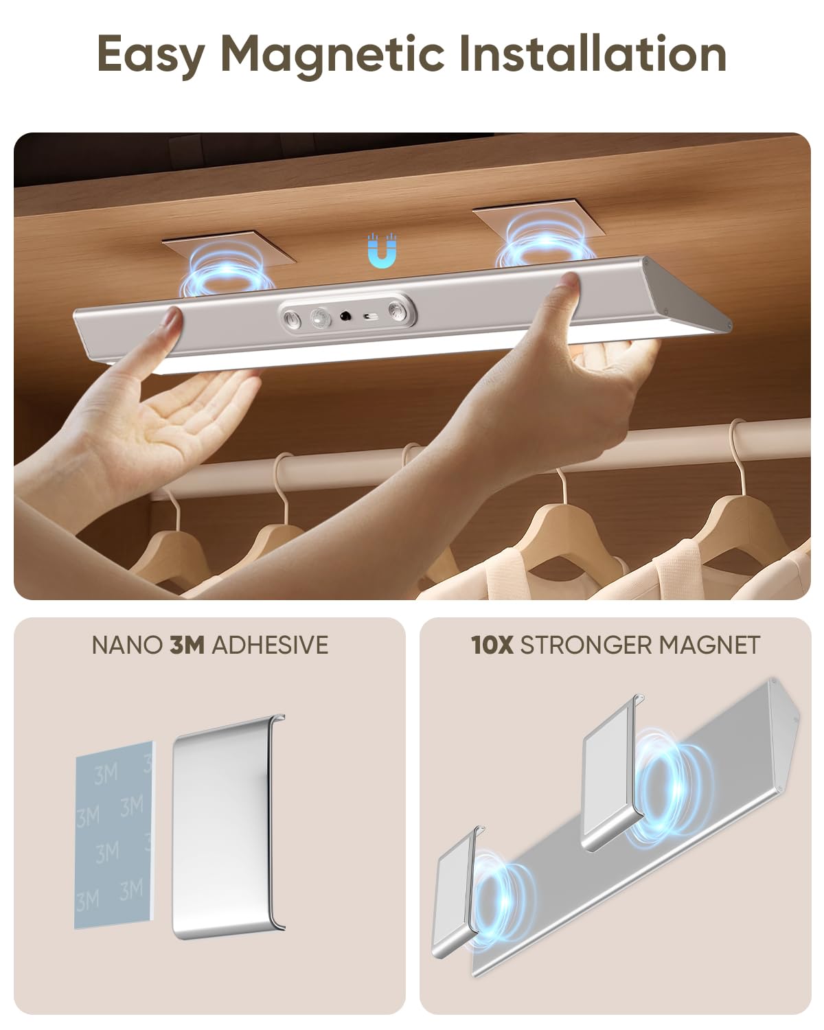 LENOMA Motion Sensor Closet Lights, Eye Protection Design with Remote, 3 Color Temps & Dimmable, Rechargeable Magnetic Cabinet Lighting for Kitchen, Wardrobe, Shelf, Pantry