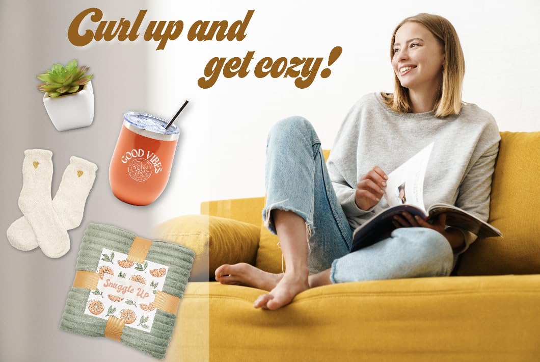 Sunny&Wise Care Package For Women - Designed in USA - Self Care Gifts After Surgery, Get Well Soon, Orange Fruit Themed, Thinking of You, 12 Oz Good Vibes Tumbler