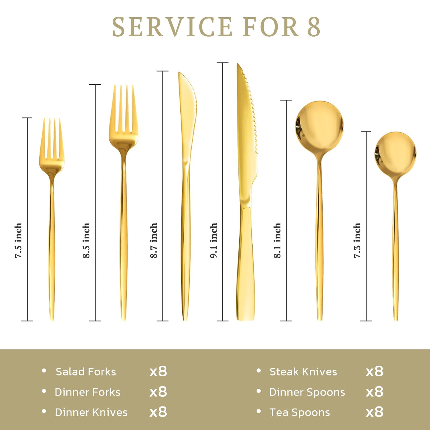 Astercook Silverware Set 48-Piece Gold Flatware Set with Steak Knives Food-Grade Stainless Steel Cutlery Set for 8 Mirror Polished Utensils Set for Home Kitchen Restaurant