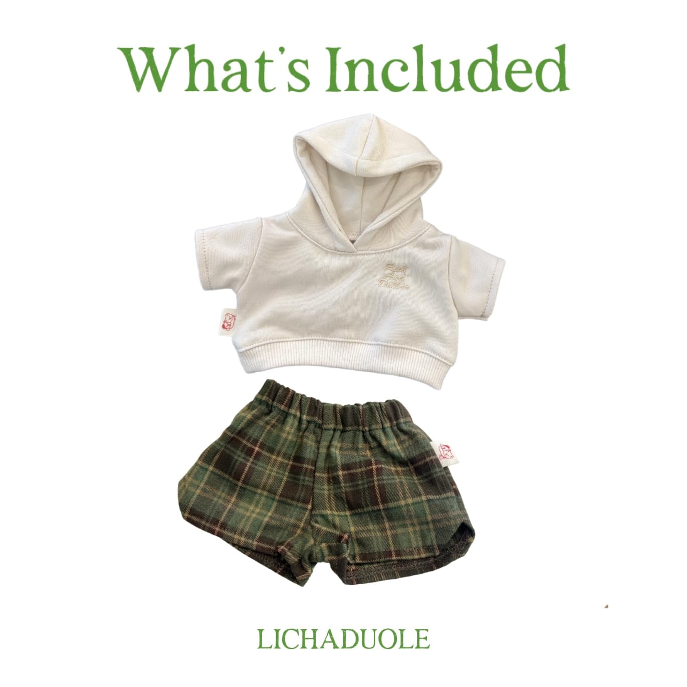 LICHADUOLE 9-12''/30cm Plush Animals Clothes Cotton Hoodie & Checkered Shorts Set for Bashful Bunny and Teddybear(NO Doll)
