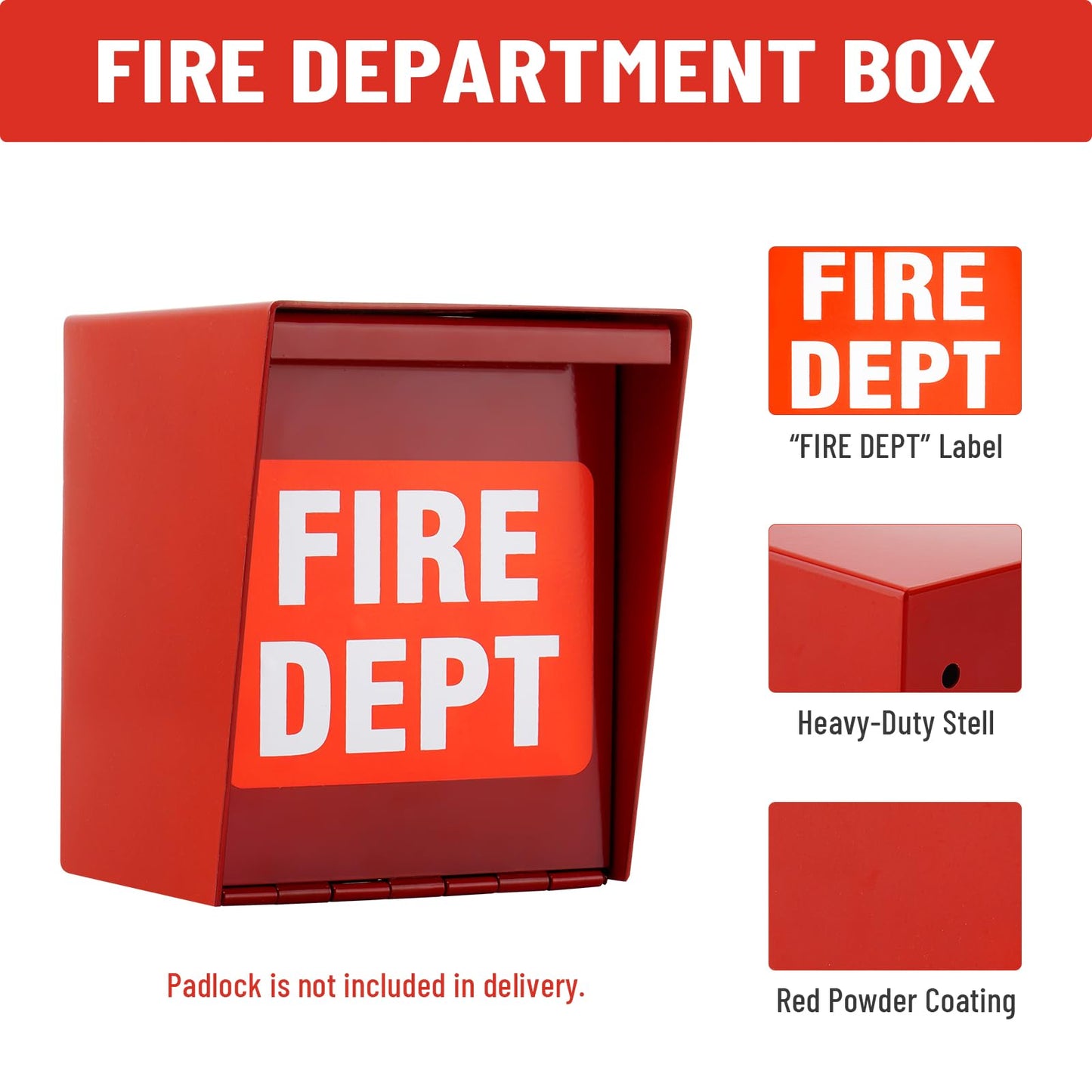 TRUCFUSION Fire Department Box With Lock Hole Red Heavy Duty Steel
