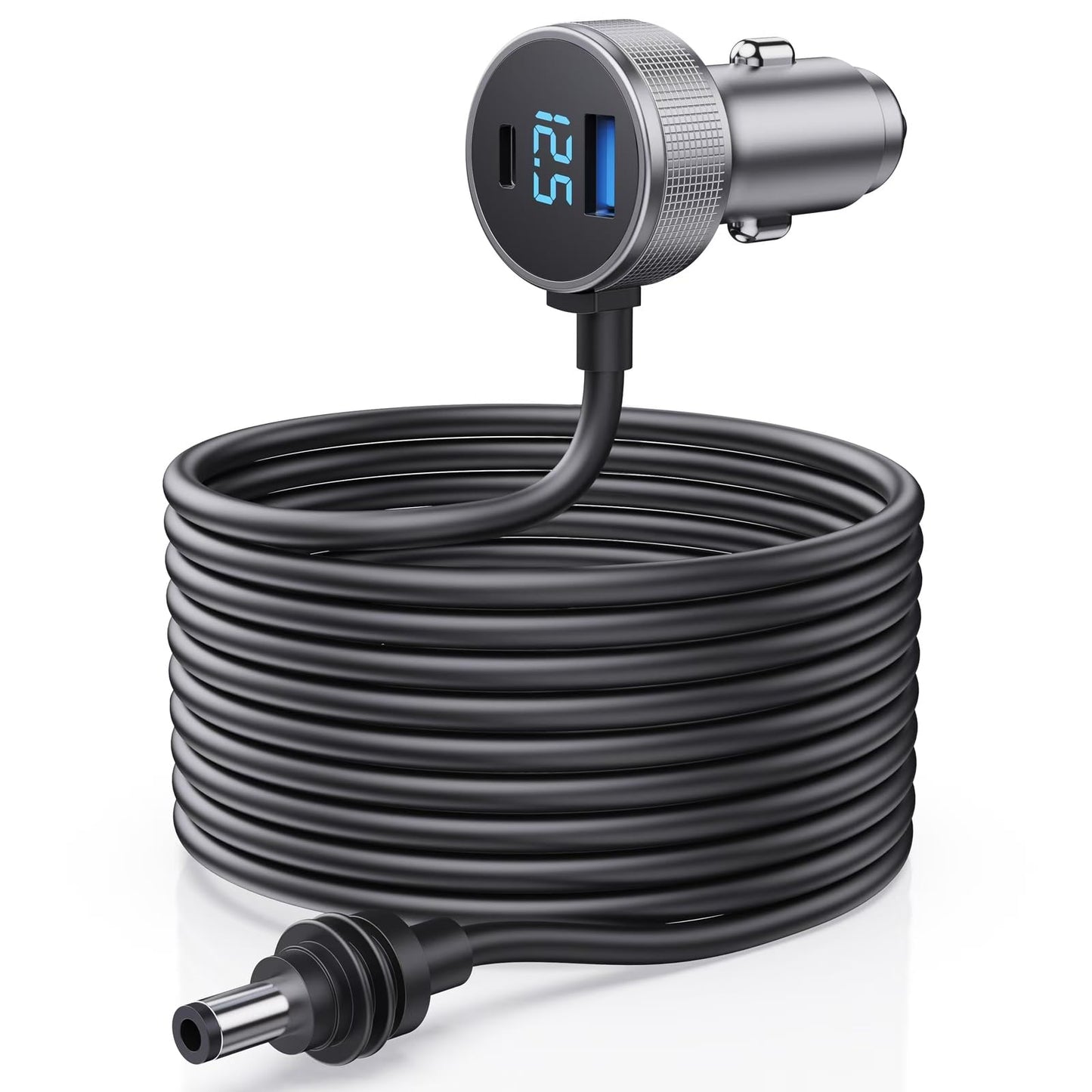 Starlink Mini Cable, 3 in 1 Starlink Mini Car Charger DC Power Cable+ Cigarette Lighter Adapter 12V-48V with Digital Display, Durable USB C PD 40W and USB A 35W Ports for Trucks and Cars (16.4FT)