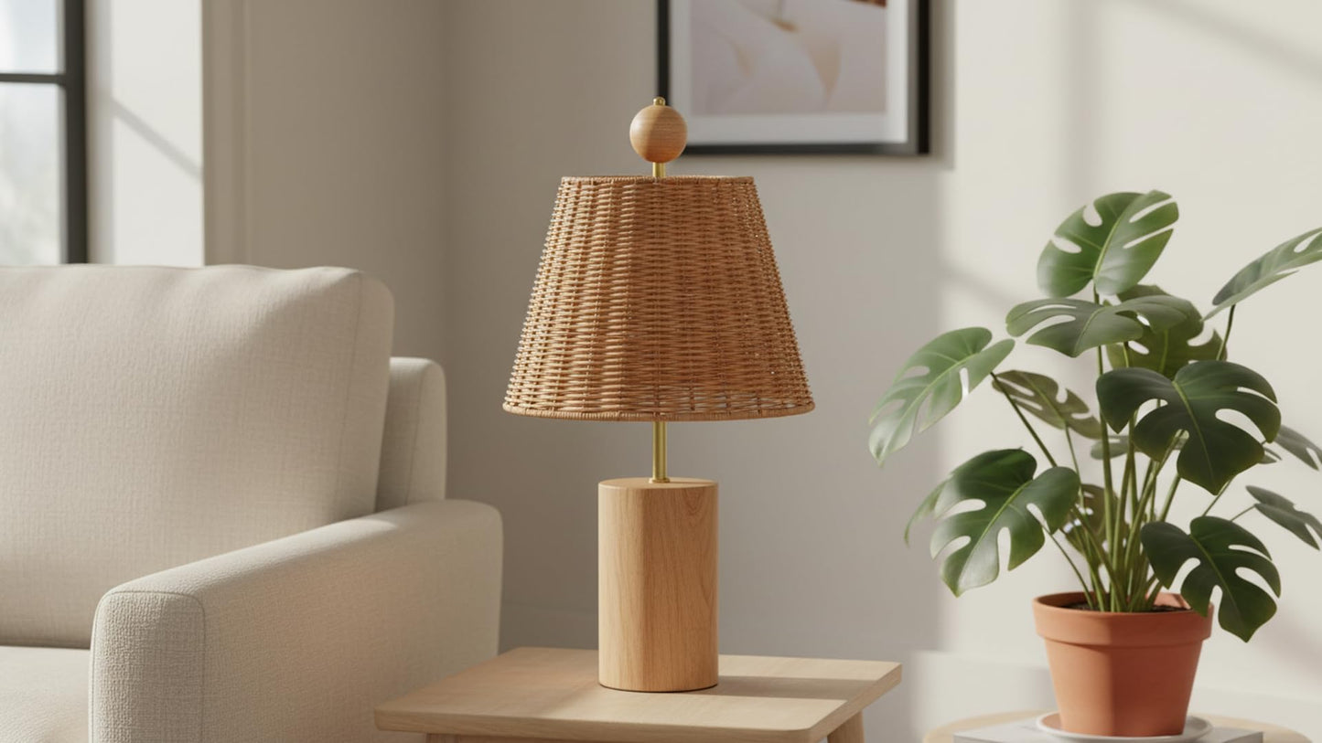 Aspen Creative 32985, Empire Natural Rattan Spider Shade, 6" Top x 10" Bottom x 8" Slant