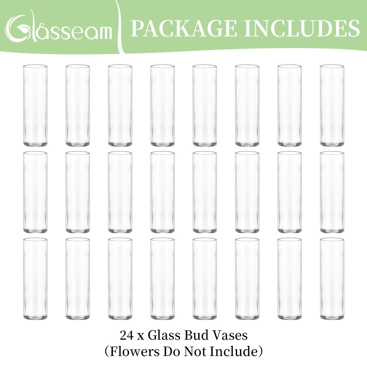 Cylinder Bud Vases in Bulk 24: Glasseam Small Clear Glass Vases for Centerpieces Wedding Table Decor, 5.9In Modern Clear Home Decor for Flowers Single Stem Roses Tulips