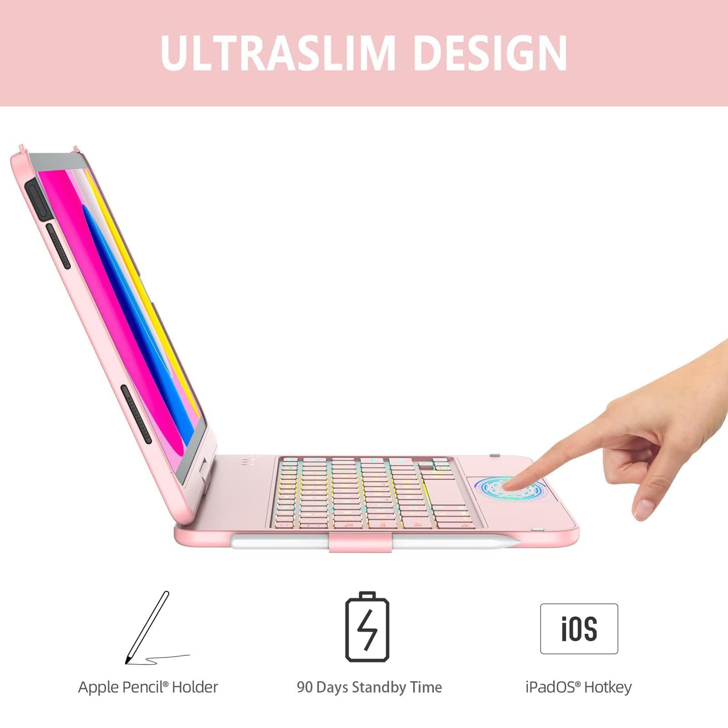 CC Store Touchpad Keyboard Case for iPad 10th Generation 10.9" 2022, Multi-Touch & Backlit Keys, 360° Rotatable & Pencil Holder,for New iPad 11 Generation(A16) 11-inch Case Keyboard (Rose Gold)