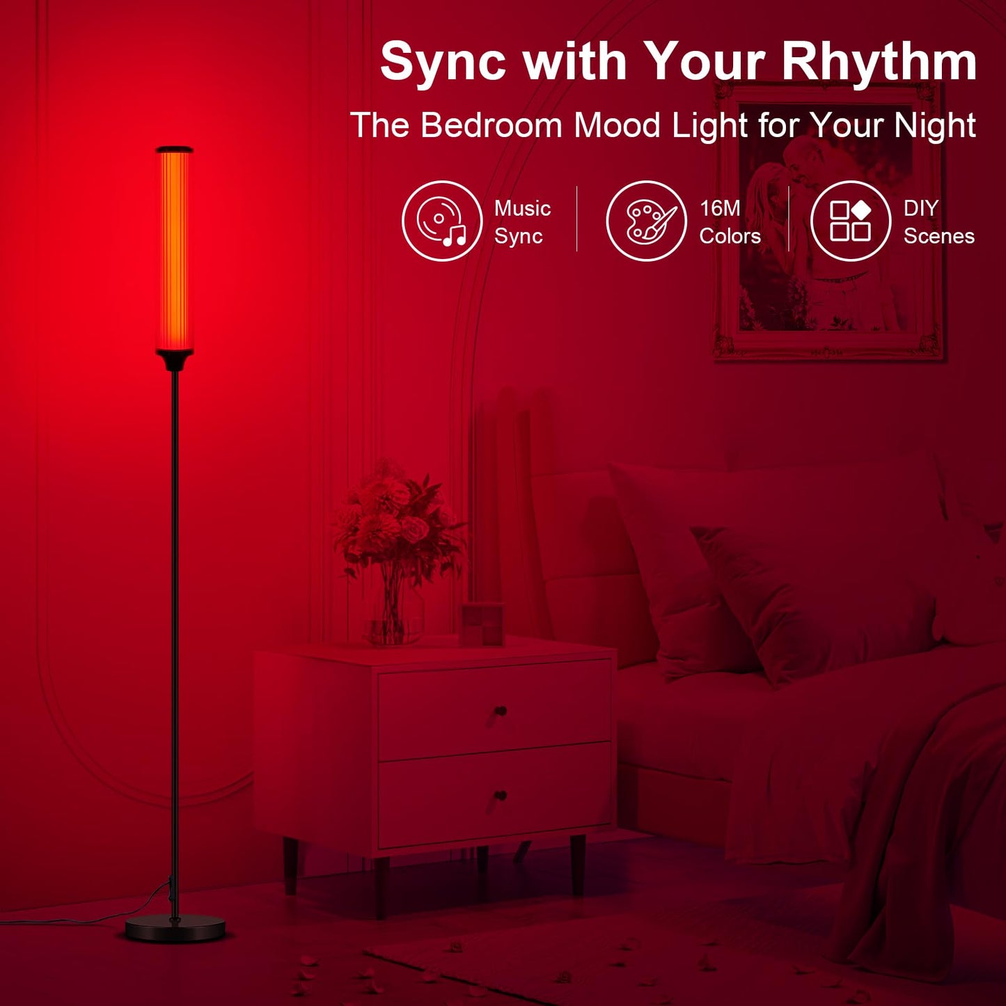 FRIDEKO HOME RGBCW Smart Corner Floor Lamp, 12W 1500LM Black