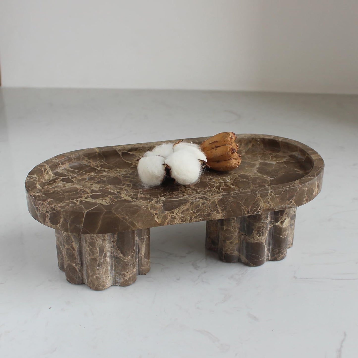 Natural Travertine Marble Oval Tray with 2 Legs, 10" Vanity Decorative Tray for Countertop Organizer, Catchall Tray for Perfume, Candles, Jewelry Dishv